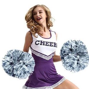 Silver Metallic Cheerleader 4 Pom Poms
